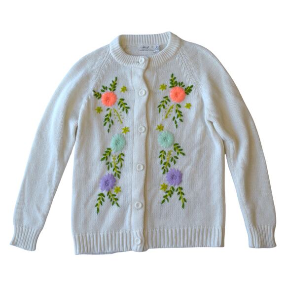 Cottagecore Floral Embroidered White Cardigan Sweater – Soft & Cozy - Picture 1 of 4